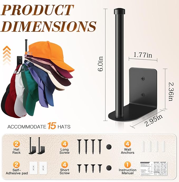 STYLISHT RV Essentials Hat Organizer: Camper Accessories 2 Pack - Hat Rack for RV Accessories Lovers - Perfect for Camper Accessory and Home Organization - Hat Rack for Wall