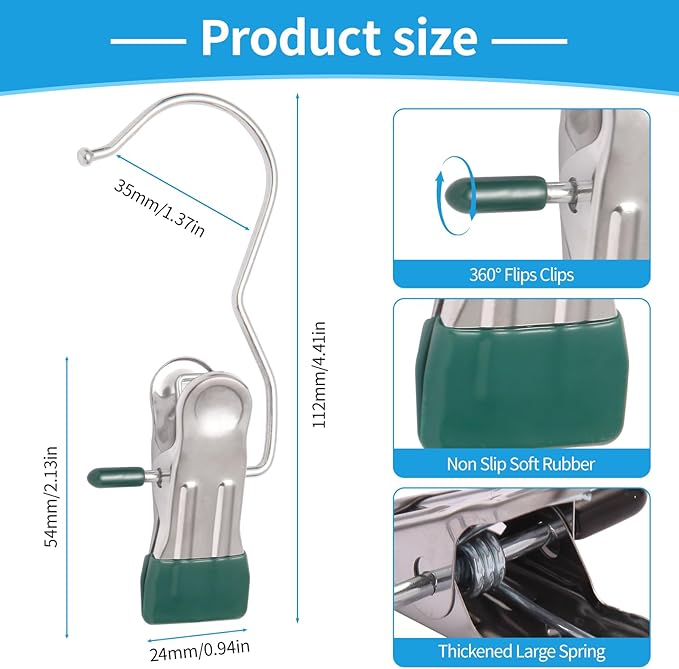 30 Pack Heavy Hanger Clips for Closet, Laundry Hooks Hanging Clips with, Clothespin for Clothes Pants,Clothes Pins Multi-Purpose Clip Big Hangers & Pants Clip Hangers for Hats Socks Towels Travel