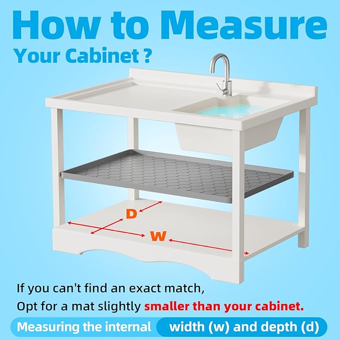 Silicone Under Sink Mat 31" x 19", kitchen Essentials and Gadgets, Shelf liner and Cabinet Protector, Home Organizers and Storage, Waterproof Bathroom Tray