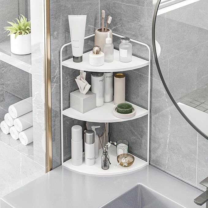 Bathroom Counter Organizer,Countertop Organizer,Vanity Organizers,Bathroom Storage,Bathroom Sink Caddy,Counter Shelf,Corner Counter,Corner Shelves(White)