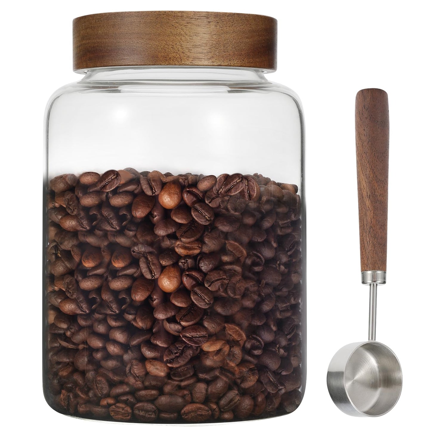 Patoper Airtight Glass Jars with Wooden Lid Glass Spice Jar Round Glass Storage Canister for Pantry Sugar Tea Coffee Bean Nuts Cookies Bath Salts (900ML*2PACK)