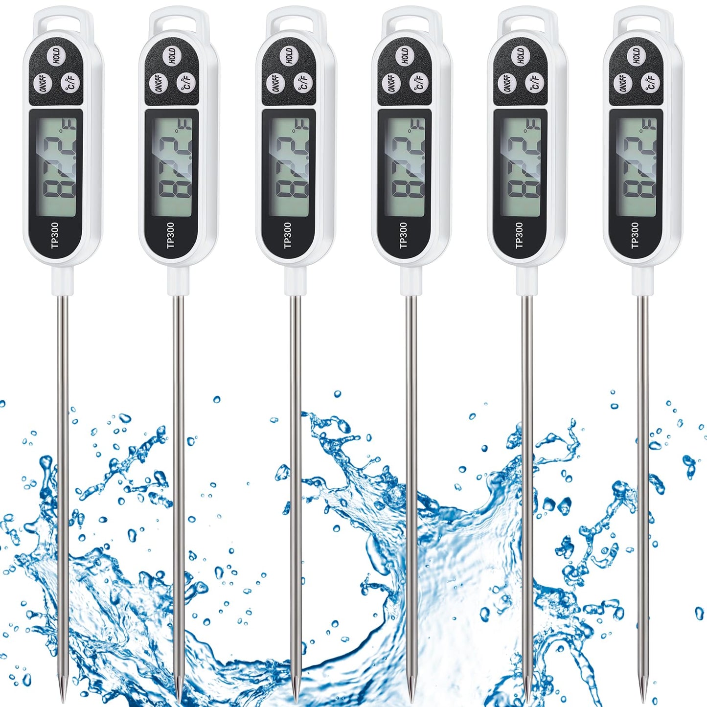 Copkim 6 Pcs Instant Read Meat Thermometer Long Probe,White