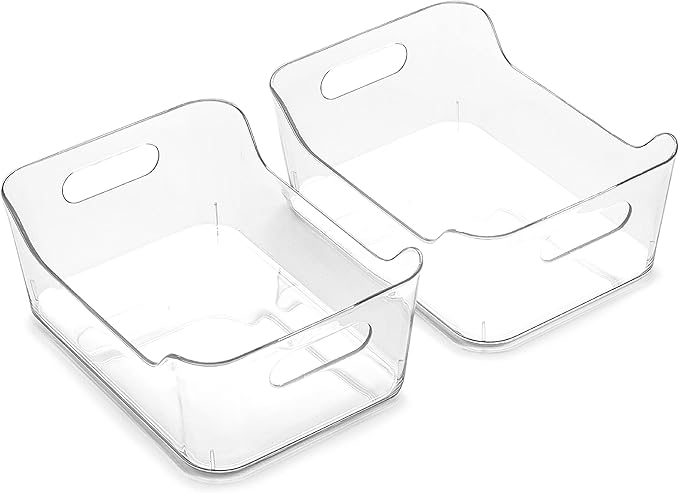BINO | Plastic Storage Bins, Large - 2 Pack, Clear | THE SOHO COLLECTION | Pantry Organizers and Storage Containers | Fridge Organizer Bins | Kitchen Cabinet Organizer | Medicine Cabinet Bin