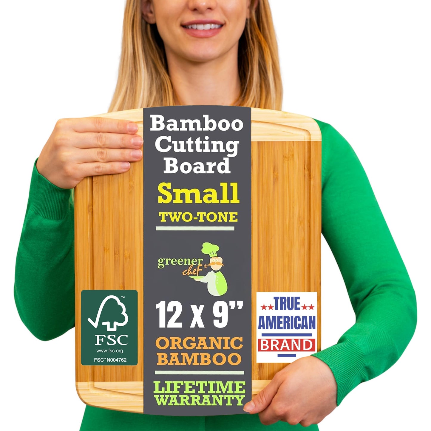 GREENER CHEF 12 Inch Small Bamboo Cutting Board with Lifetime Replacements - Small Wooden Chopping Board for Kitchen, Meat, Vegetables, Cheese, Bread, Charcuterie, and Everyday Food Prep