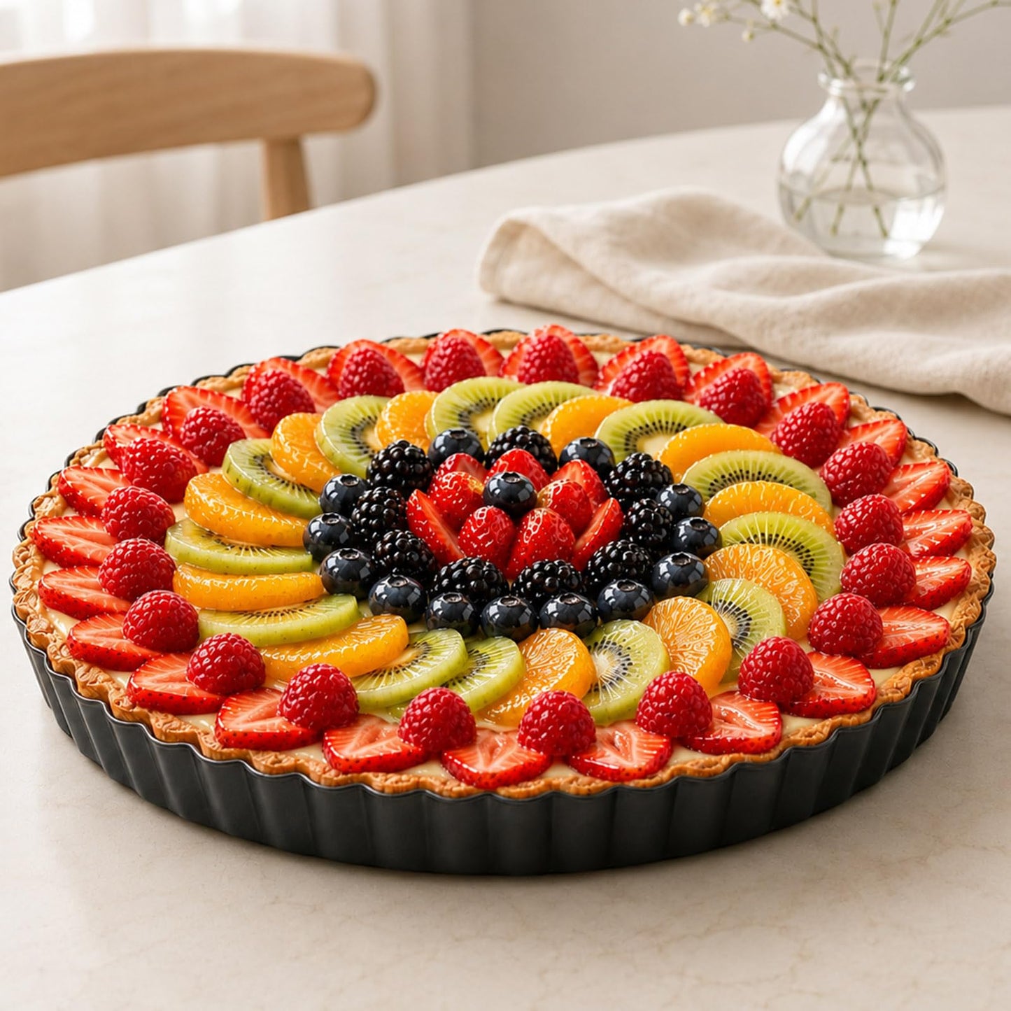 Yamteck 9.5*2.2 Inch Deep Tart Pan w/ Pie Cake Server. Removable Bottom, Non-Stick Coating, Rugged Carbon Steel for Tart Quiche Baking. Gift for Women Wife Christmas Thanksgiving Party Festival Family