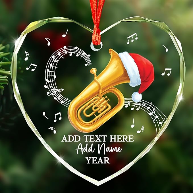 Personalized Oboist Christmas Glass Ornament 2026, Oboe Teacher Christmas Tree Ornaments, Custom Text Name & Year Oboe Ornament Gift for Student Friend, Musical Instruments Xmas Decorations