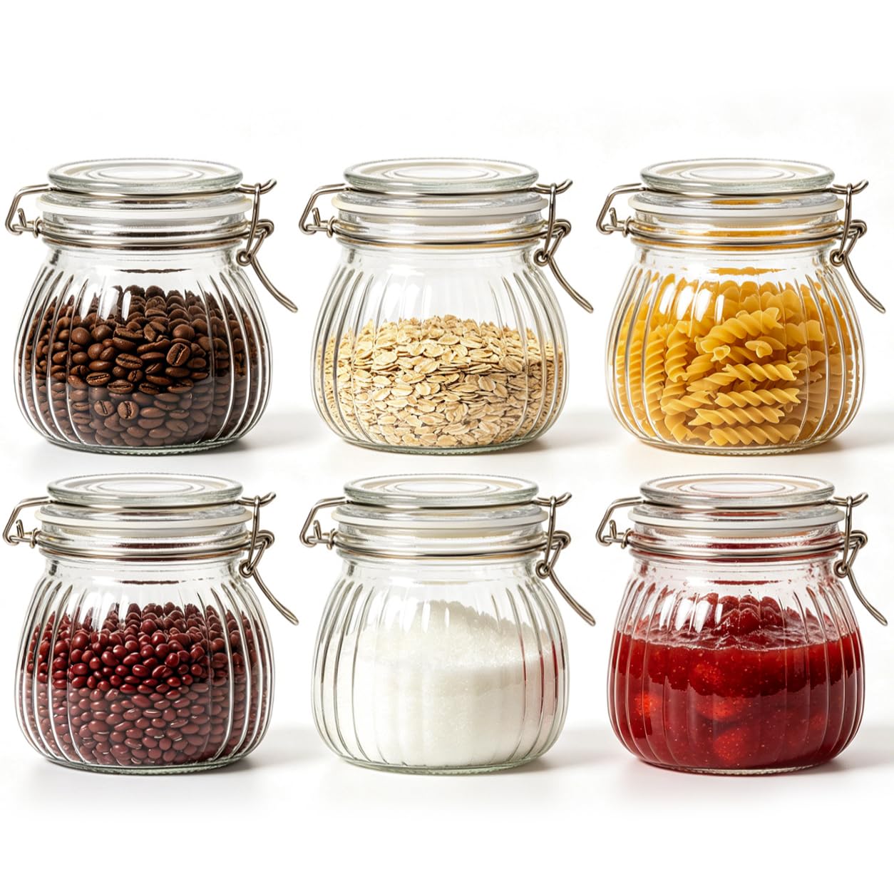 ComSaf Glass Jars with Airtight Lids 34oz 3 Pack Pantry Storage Coffee