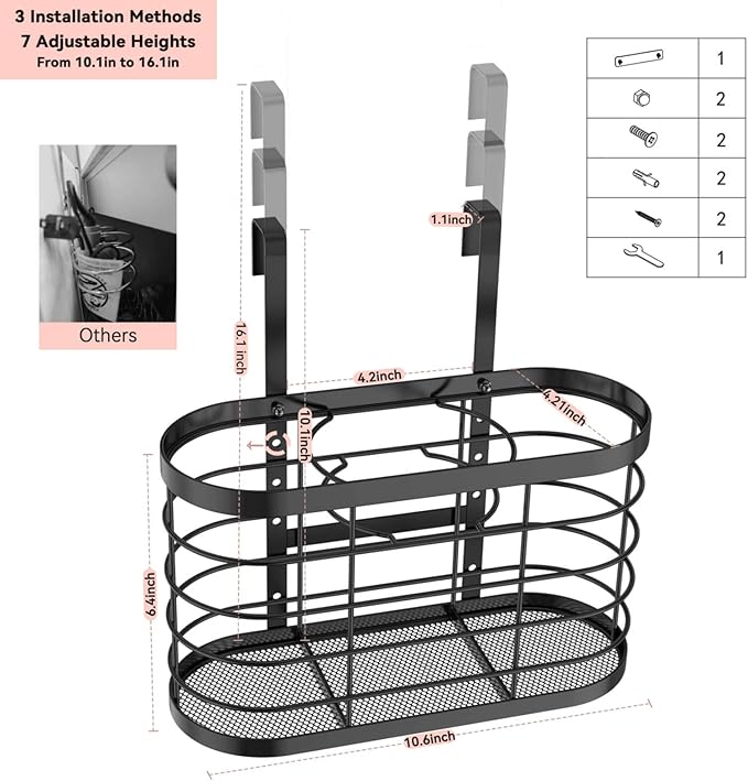 3 in 1 Hair Tool Organizer - Adjustable Height Wall Mounted/Cabinet Door Bathroom Organizer, Under Sink for Hair Dryer, Flat Irons, Curling Wands, Straighteners