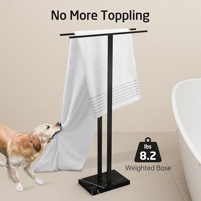 KES Black Towel Racks for Bathroom Freestanding, 37" Equal-Height Standing Towel Rack with Heavy Marble Base, Fits Large Bath Towel, 18/8 Stainless Steel, BTH229-BBK