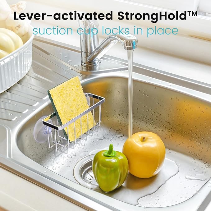 Kitchen Sink Sponge Holder, Sponge Holder for Kitchen Sink Suction，Sink Organizer (Chrome)
