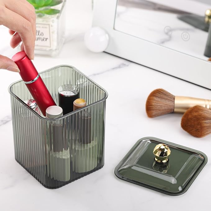 Tbestmax 3 Pack Qtip Holder Dispenser Clear Bathroom Organizer Jar Cotton Swab/Pad/Ball Holder Container Cosmetics Storage for Vanity(Green)