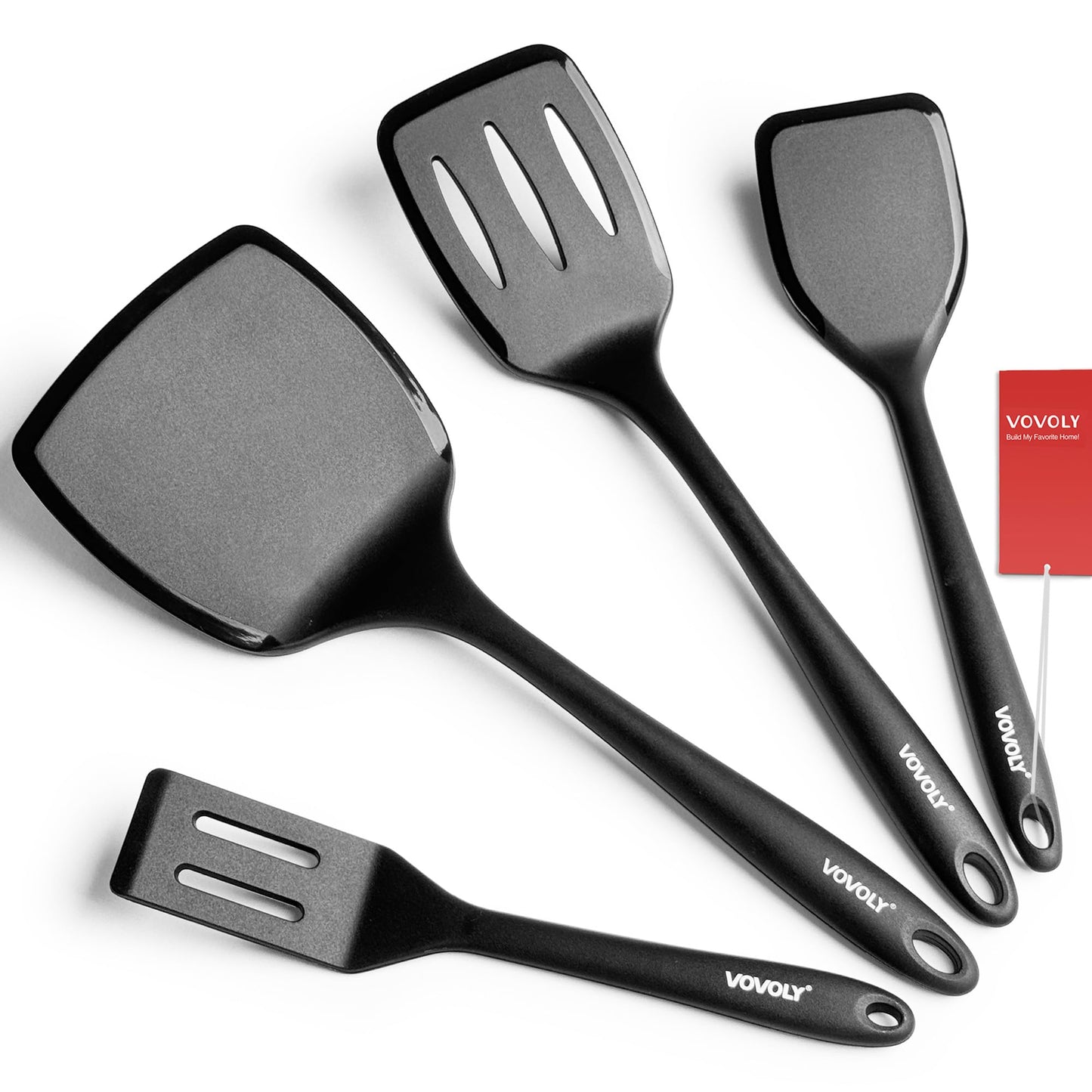 Silicone Spatula Set, 600°F Heat Resistant Silicone Spatula Turner Flipper for Cooking, Non Stick and Non Scratch Kitchen Utensils for Eggs & Pancakes, 4 Pack, Red