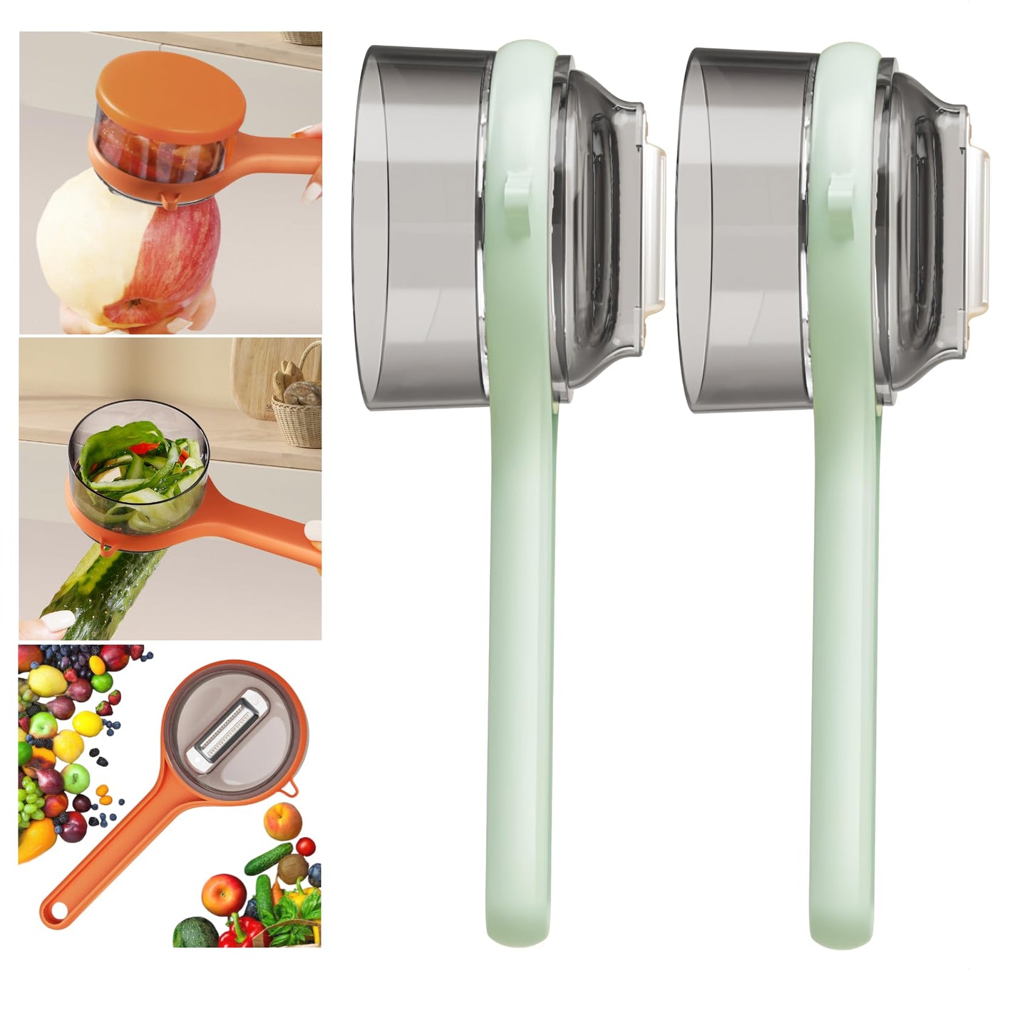 Peeling Knife With Storage Box, Fruit And Vegetable Peeler With Container, Double-Sided Stainless Steel Multi-Function Peeler For Home Kitchen (E-2pcs Green)