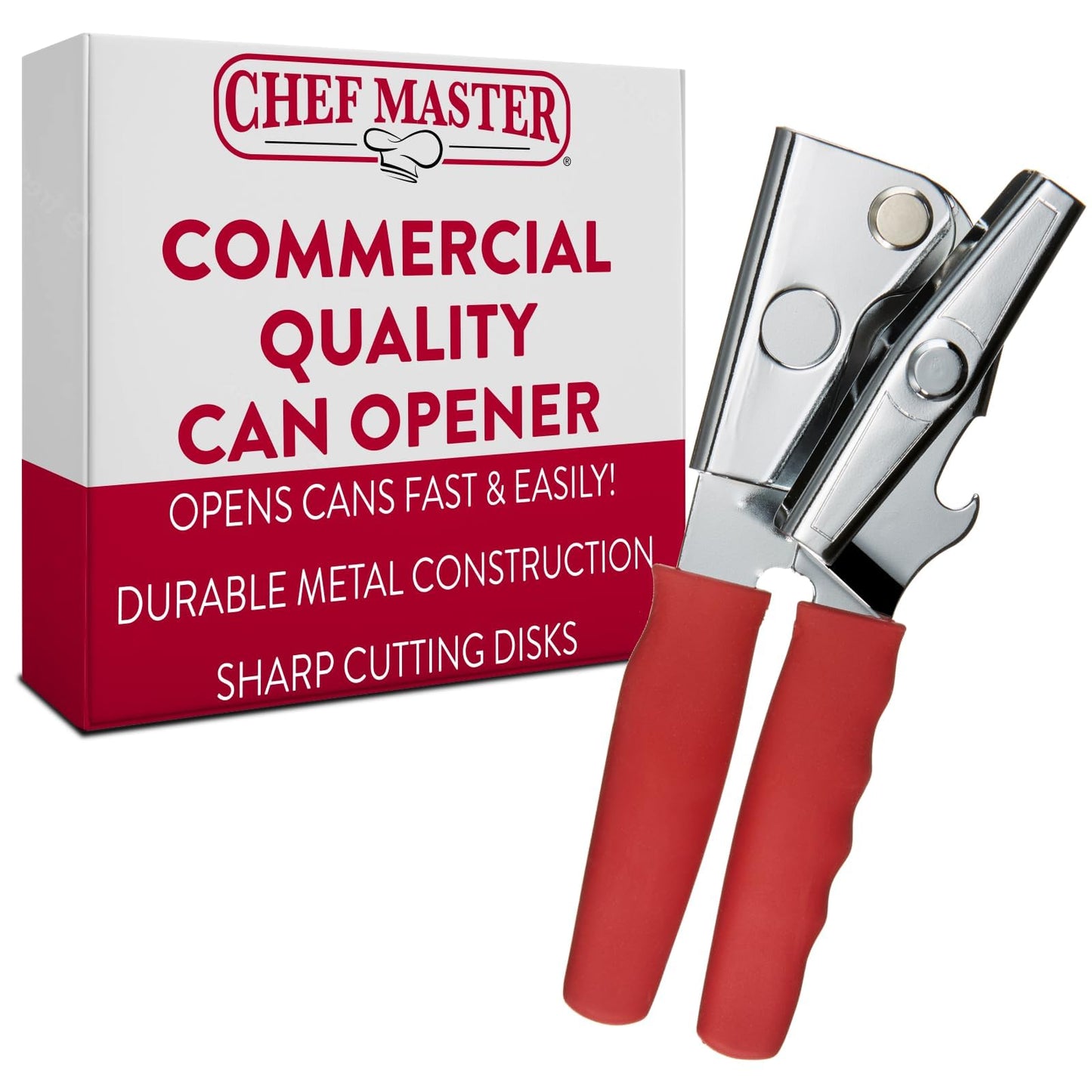 Chef Master Commercial Can Opener Heavy Duty - Manual Hand Crank for Large Cans with Anti-Slip Grip - Stainless Steel Restaurant Can Opener Manual for Seniors, Kitchen, Bars & Food Trucks - 90056