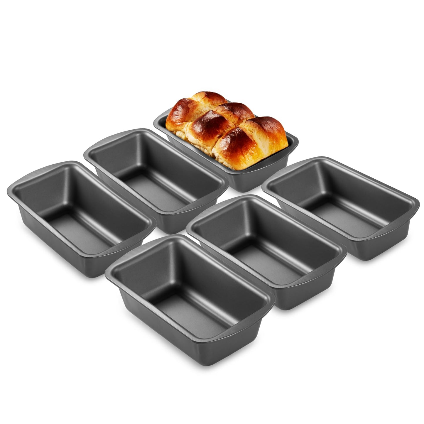 HONGBAKE 6 Pack Mini Loaf Pan for Baking Bread, 6 x 3.3 x 2 Inches Nonstick Small Banana Bread Tins Set for Homemade,Tiny Carbon Steel Meatloaf Pan - Dark Grey