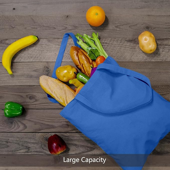 TOPDesign 24-Pack Economical 16"x15" Ocean Blue Cotton Tote Bags, Lightweight Medium Reusable Grocery Shopping Cloth Bags, Suitable for DIY, Advertising, Promotion, Gift, Activity