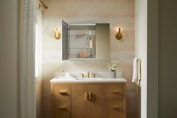 Kohler 55064-NA Embark Slim Medicine Cabinet Mirror, Adjustable Shelves with Mirrored Doors, 30 in. W x 26 in. H