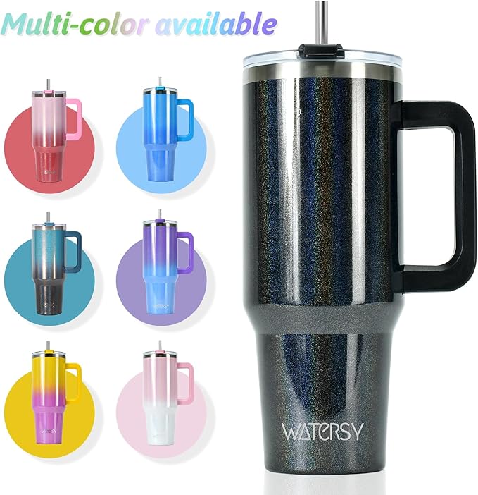 30 oz Shiny Tumbler with Handle and Straw,Stainless Steel Tumbler with Lid and Straw,Insulated Travel Mug(Cold for 34 Hours),Water Bottle for Iced Tea,Coffee (Black)