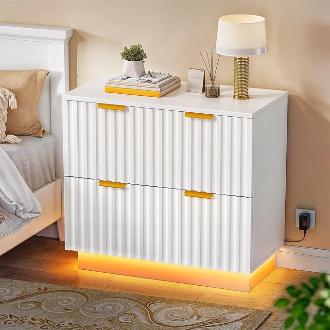 YITAHOME 2 Drawer File Cabinet with Led Light, Modern Filing Cabinet, Large Lateral File Cabinet for Home Office, White