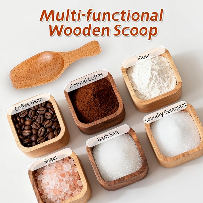 Wooden Coffee Scoop, Wooden Scoops for Jars, Wood Scoops for Canisters Ground Coffee Tea Sugar Flour Bath Salts Laundry Detergent
