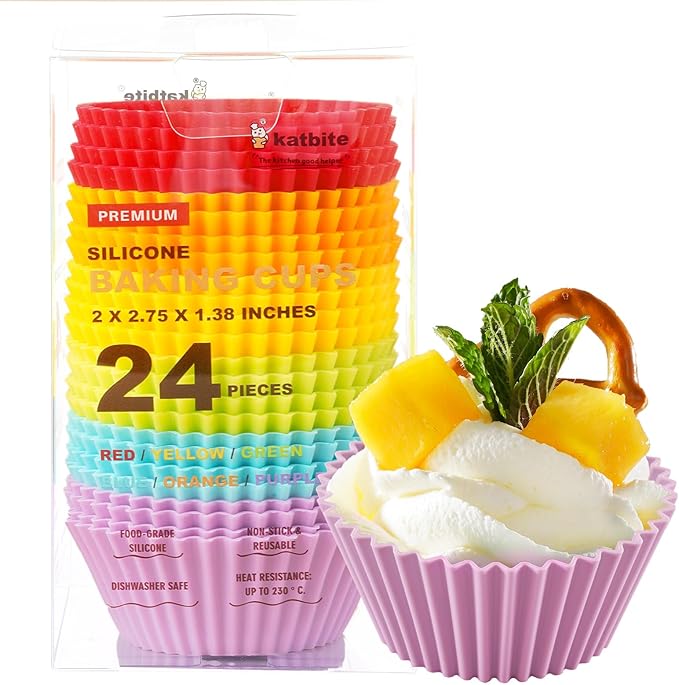 Katbite Silicone Cupcake Liners 24 Pack, Reusable Muffin Baking Cups