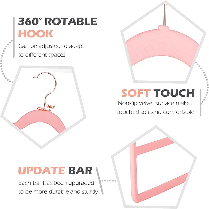 Velvet Pants Clothes Hanger Space Saving Non Slip Pants Shorts Hanger, Myfolrena Jeans Slack Trousers Hangers Multiple Velvet Hanger Closet Storage and Organization for Jeans,Scarf,Tie(Pink, 5)