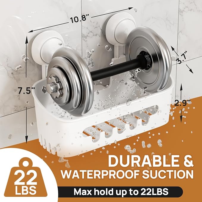 LEVERLOC Shower Caddy Suction Cup Set Shower Organizer & Soap Holder & Toothbrush Holder, Bathroom Shelf Basket NO-Drilling, Removable Suction Storage Waterproof Bathroom Caddy, White | Shower Organizer, Soap Holder, Toothbrush Holder, Removable Suctio...