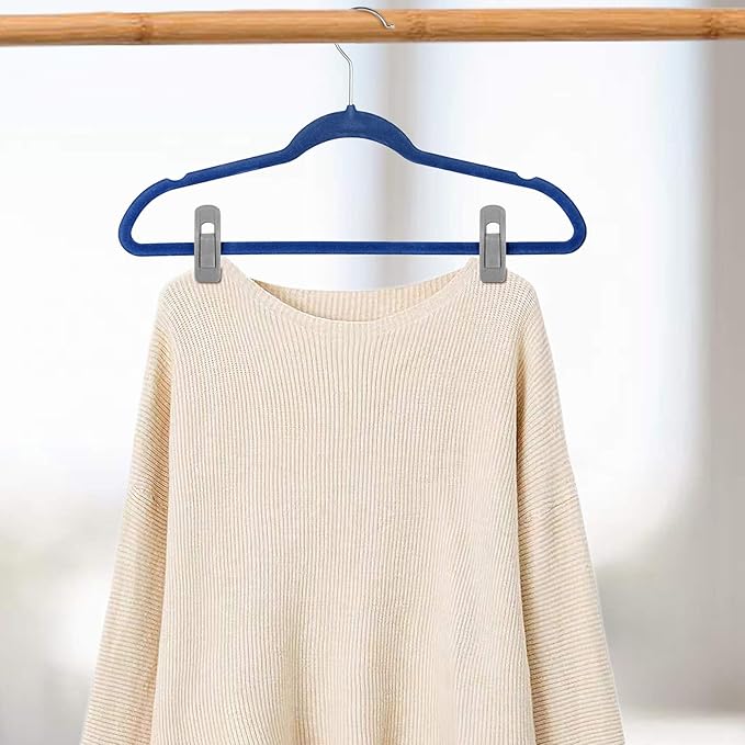 Tinfol Velvet Hanger Clips, 50Pack Gray Pants Velvet Clips, Clothes Hanger Clip, Large Opening Clothes Pin Strong Finger Flocked Clips Perfect for Use with Slim-line Clothes Velvet Hangers