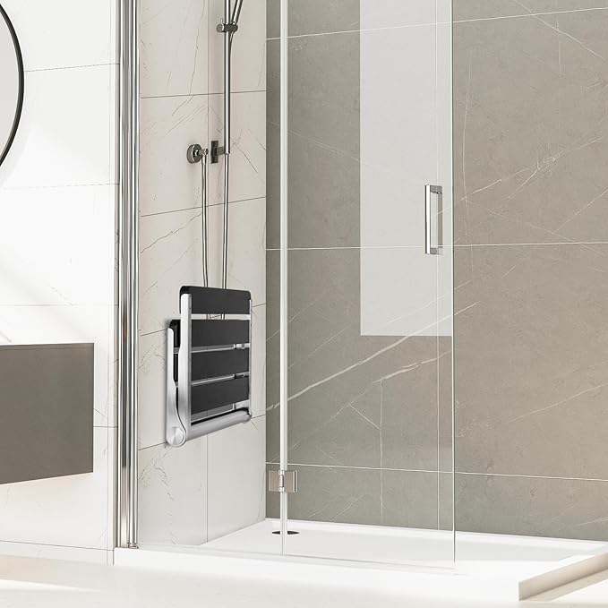 Foldable Shower Seat Wall Mounted,Folding Shower Seat for Adults, 400lbs Max Load for Inside Shower, Small Shower Spaces, 16"