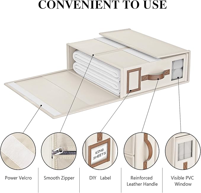 8 Pack Bed Sheets Organizers And Storage (King Size),Foldable Sheet Organizer With Handle For Linen Closet,Bedding Organizer Storage For Sheets, Duvet Cover (Beige)
