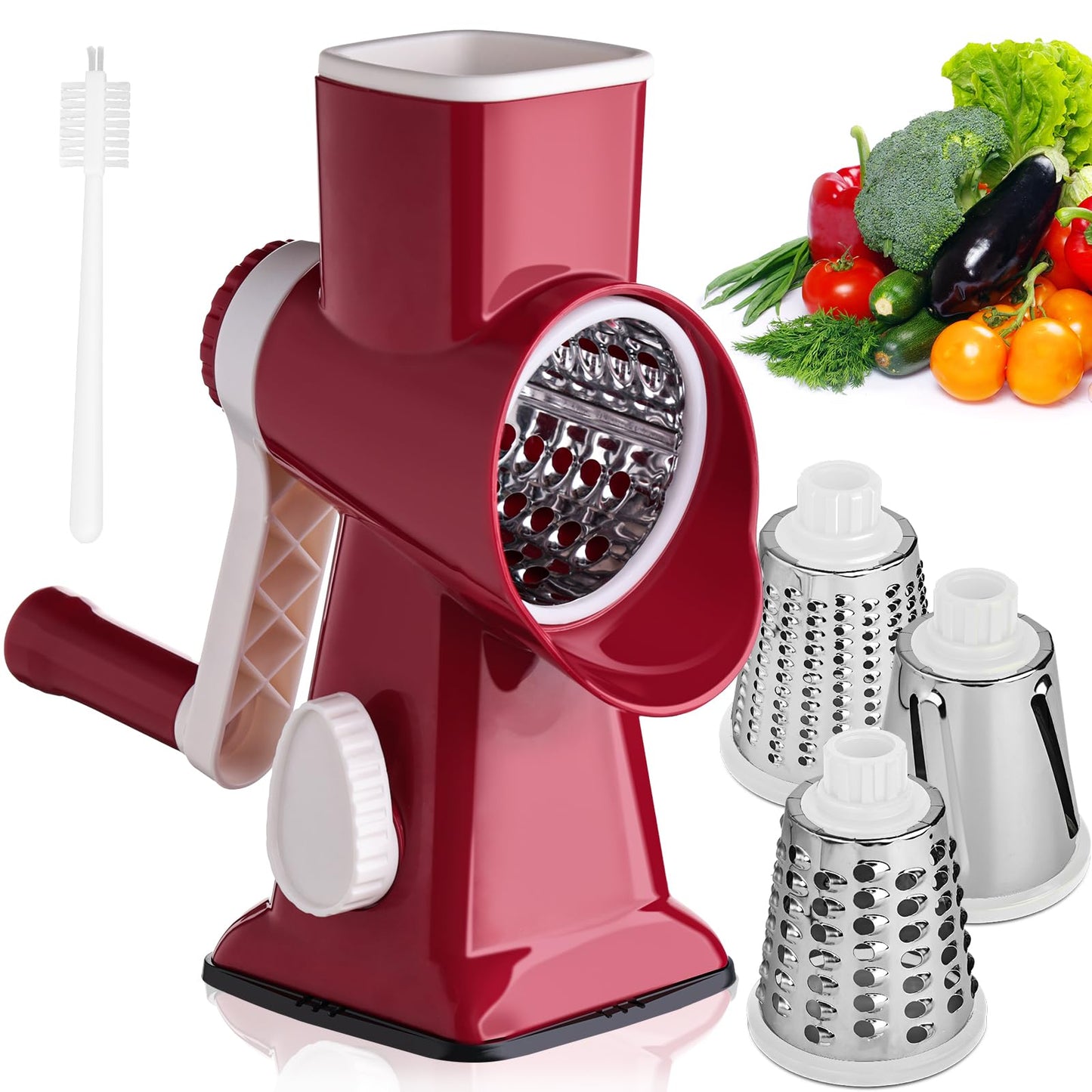 HANSGO Rotary Cheese Grater, Hand Crank Cheese Shredder, 3 Metal Blades & Cleaning Brush, Non-slip Suction Base, Labor-Saving Handle, Kitchen Gadgets for Vegetable, Nuts, Gifts for Women