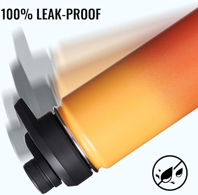 24 oz Insulated Water Bottle with Handle, 304 Stainless Steel Water Bottles with Wide Mouth, Double Wall Vacuum Sports Water Bottle, BPA Free, Keep Cold and Hot, Yellow&Orange
