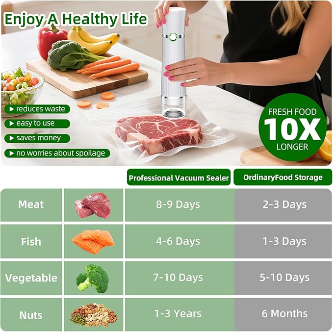 Vacuum Sealer for Food, Handheld Vacuum Sealer For 10X Preservation & Fresh