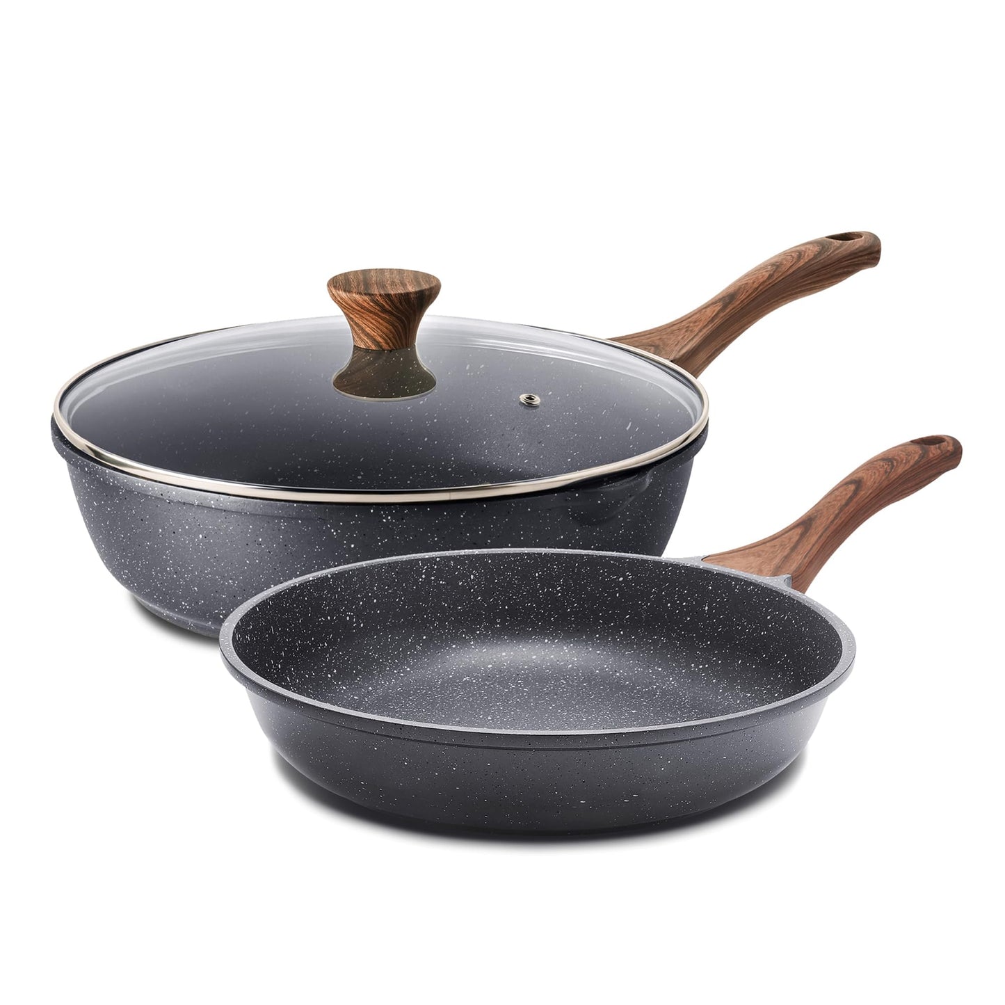 SENSARTE Ceramic Nonstick Frying Pan Skillets, White (8+11Inch with Lid)