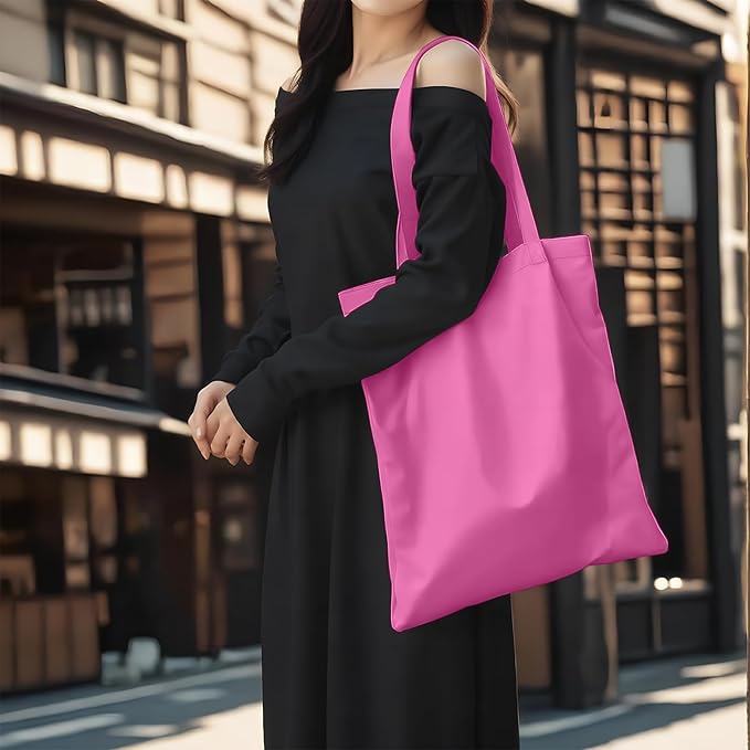 MOLOVA 1 Pack Available Premium Canvas Reusable Tote Gift Bags,Made of Natural Canvas with Handle,Work,DIY,Shopping(Pink)