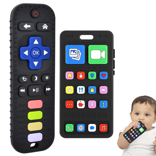 Baby Silicone Teething Toys, Phone and Remote Teether Toys for Toddlers 3-18 Months, Boys Girls Babies Teething Toy, Baby Chew Toy, Freezer BPA Free
