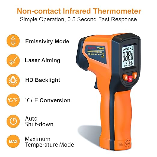 DEASOMIYE Infrared Thermometer Gun, -58°F~1112°F Laser Thermometer Temperature Gun, Non Contact IR Temp Gun with Adjustable Emissivity for Cooking,Griddle,HVAC,Fridge,Grill,Pizza Oven(Not for Human)