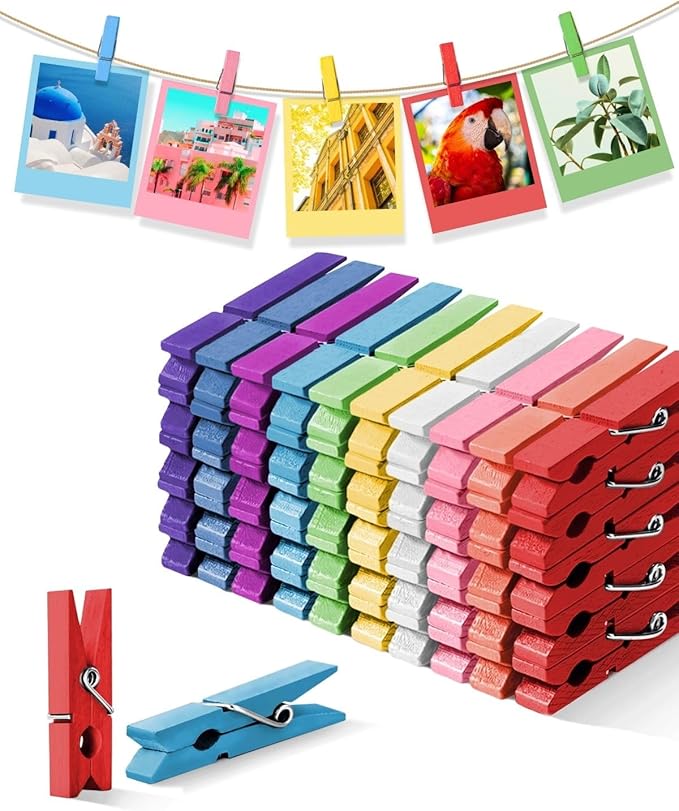 Mini Clothes Pins Wooden Colored Clothespins for Photo Baby Shower 1.4 Inch 50 PCS, Tiny Colorful Clips Small Rainbow Close Pin for Classroom Crafts Project Decorations Hanging Pegs