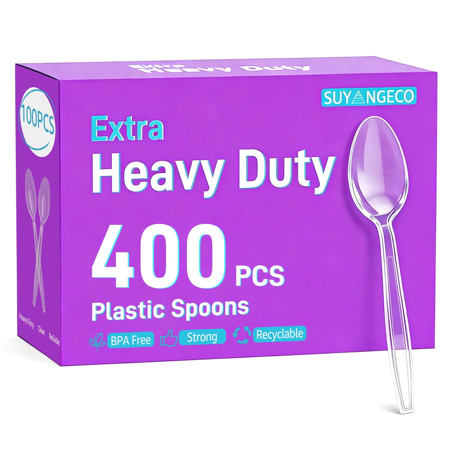 400 Count Extra Heavy Duty Plastic Spoons Clear Disposable Spoons Bulk