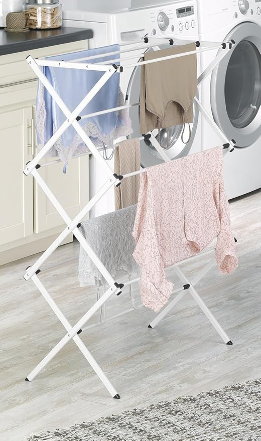 Whitmor Foldable Clothes Drying Rack: 3 Tier Laundry Drying Rack, Collapsible Drying Rack Clothing, Portable Space Saving Clothing Rack for Indoor Outdoor, 14.50" L x 29.625" W x 41.75" H, White