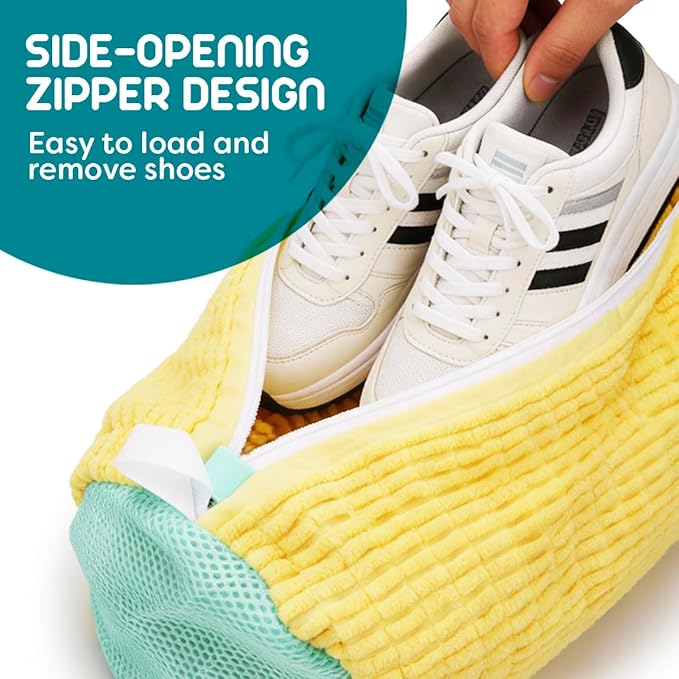 Shoe Washing Machine Bag - 2pcs - Laundry Shoe Bag for Washer and Dryer - 2pc Reusable Sneaker Cleaning Sack for All type of Tennis - Reinforced Zipper, 360° Deep Cleaning (Yellow)