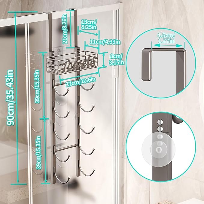 HapiRm Towel Racks for Bathroom Storage - 6 Tier Over The Door & Wall Mount Rolled Towel Storage Organizer Holder with Metal Shelf Basket for Small Bathroom, Camper, Rv - Patented