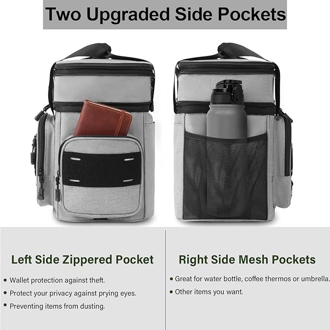 Expandable Tactical Lunch Box, Large Insulated Lunch Cooler Bag Heavy Duty Leakproof Lunch Pail for Men Adults Work Office Outdoor Picnic Trips,16L,Grey