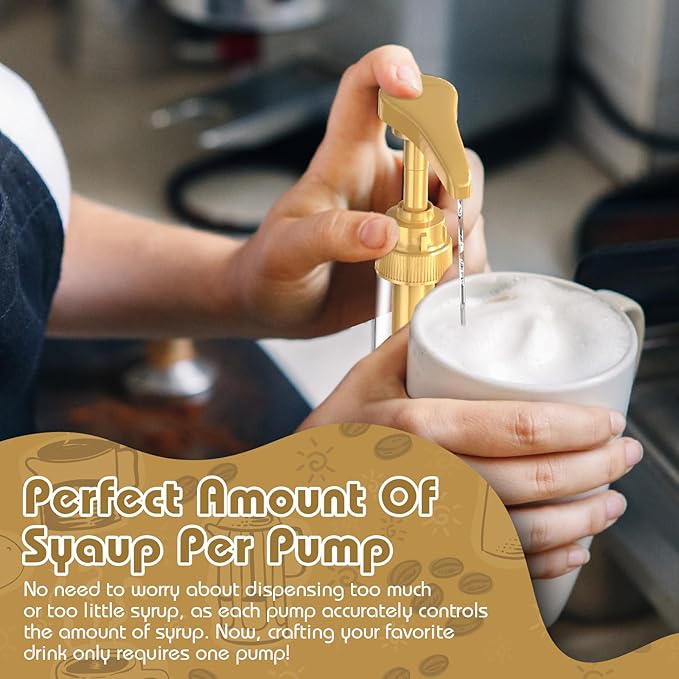 Coffee Syrup Pump Dispenser, 4 Packs of Syrup Pump for 750ml/25.4 oz Syrup Bottle, Gold Pumps for Coffee Syrup Bottle, works with Torani, DaVinci, Jordans Skinny 750ml Syrups Bottles (Gold)