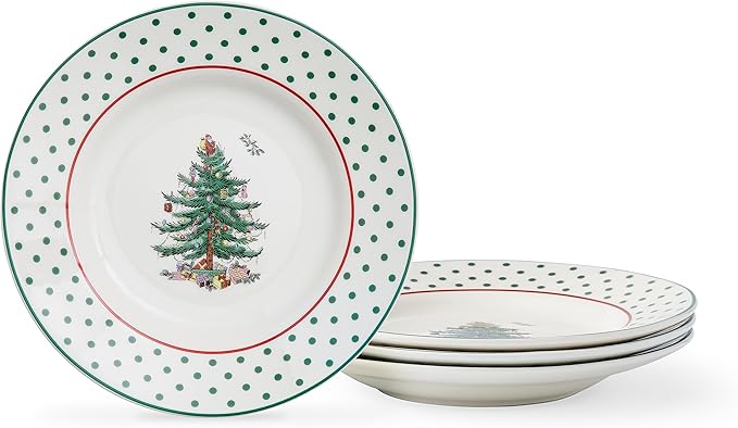Spode – Christmas Tree – Christmas Tree Polka Dot Tidbit Plates - Set of 4