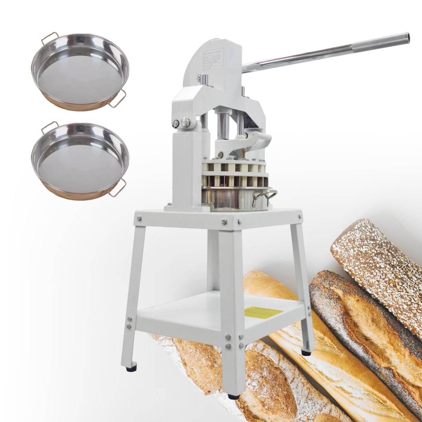 Yokoma Commercial 18PCS Dough Divider Vertical Manual 18PCS Dough Divider Manual Doughs Dividing Cutting Machine with 2 Stainless Steel Basins for Commercial Baking, 2.2-11.29oz(60-320g) Weight Range