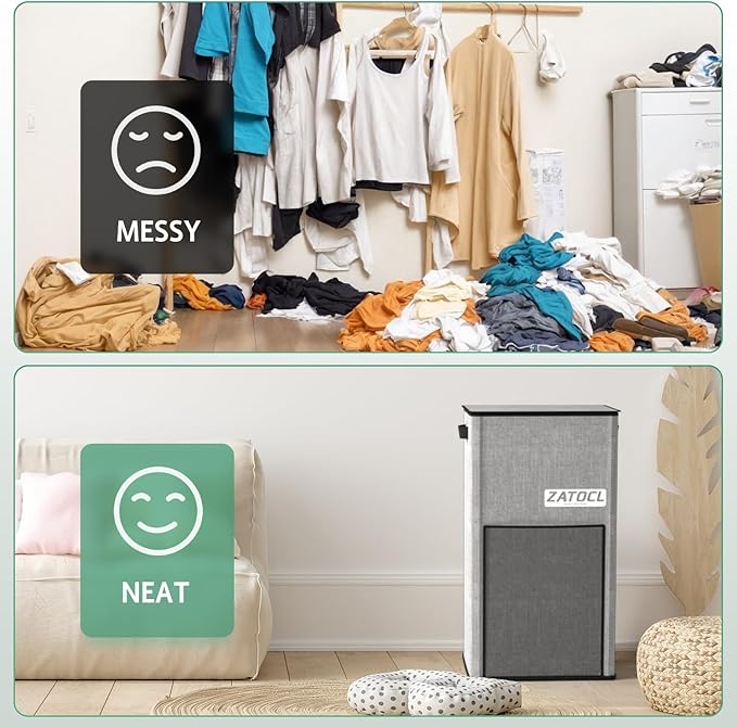 Laundry Hamper with Lid 110L, Large & Tall Laundry Basket with Removable Bag & Front Mesh Bag, Collapsible Dirty Clothes Hampers for Bedroom Aesthetic, Bathroom, Dorm, Laundry Room - Easy Carry, Grey