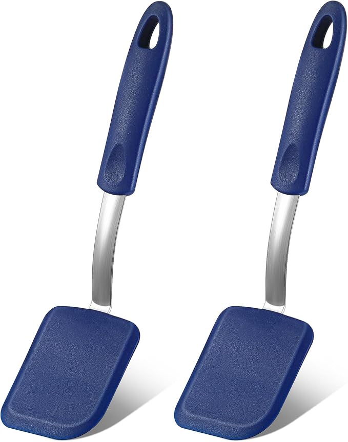 Yetene 2 Pcs Mini Silicone Cookie Brownie Spatula,Solid Flat,Black, Grey