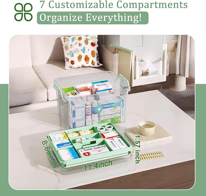 15QT Clear Medicine Organizer Box with Handle, Plastic Medicine Container with Tray First Aid Box Empty, Thickened Medicine Storage Organizer Multipurpose Medication Organizer Storage