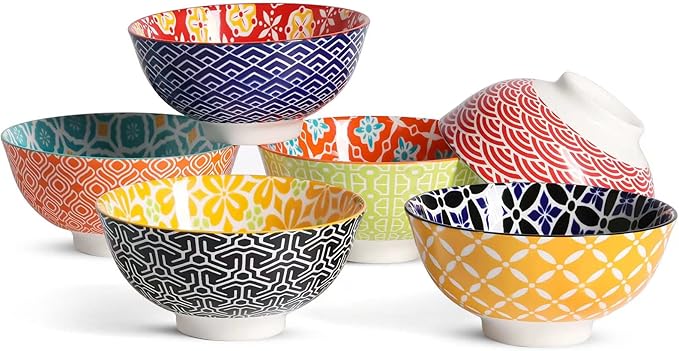 Metahom Small Ceramic Bowls, Colorful Dessert Bowls 10 Oz, Set of 6